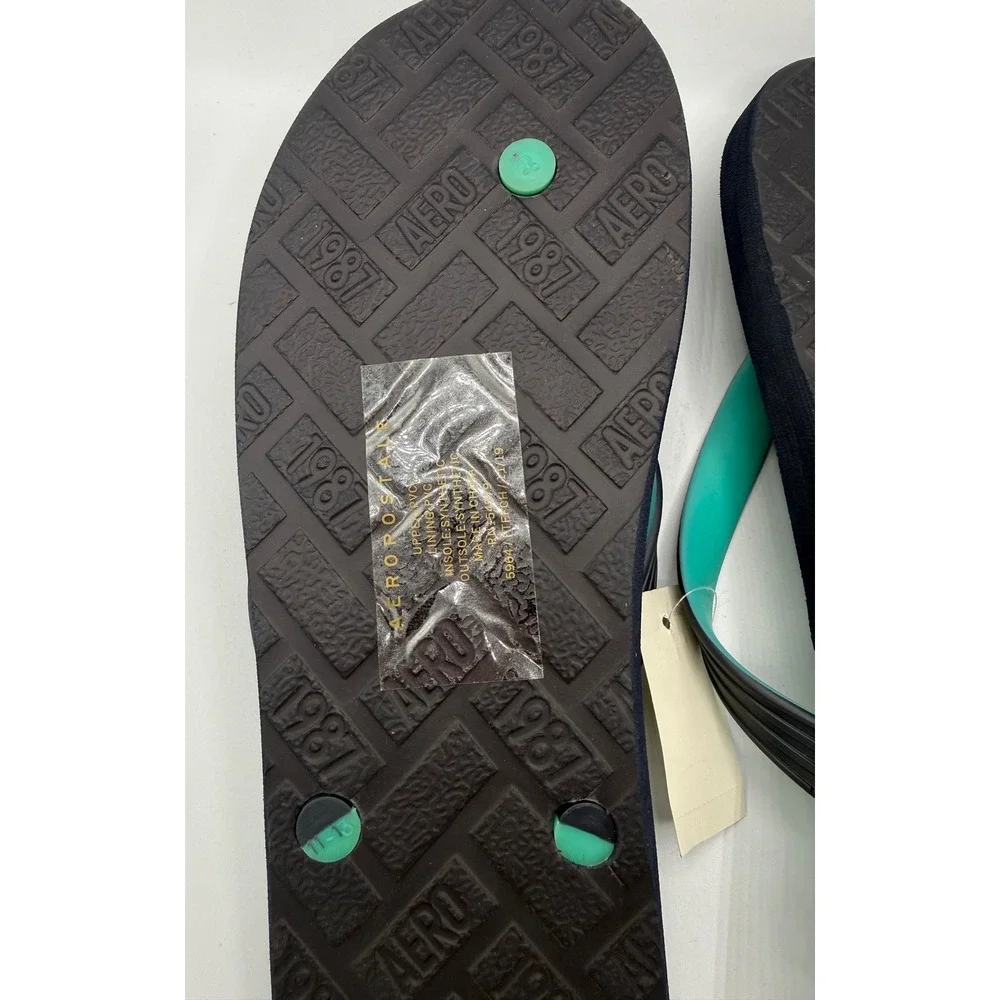 NWT Aeropostale‎ Men XL (11-12) Flip Flops Navy Teal AERO 1987 Graphic Sandals